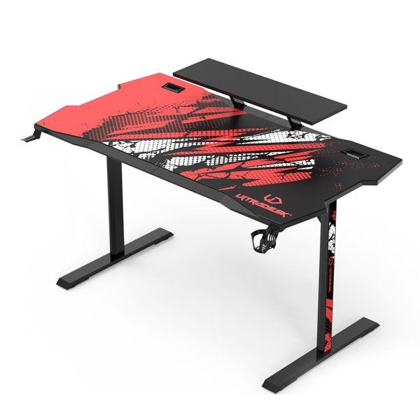 ULTRADESK Gamer játékos asztal ATOMIC, 139x74cm, 76cm, emelt monitor állvány,fejhallgató tartó, XXL alátét egész felületre.