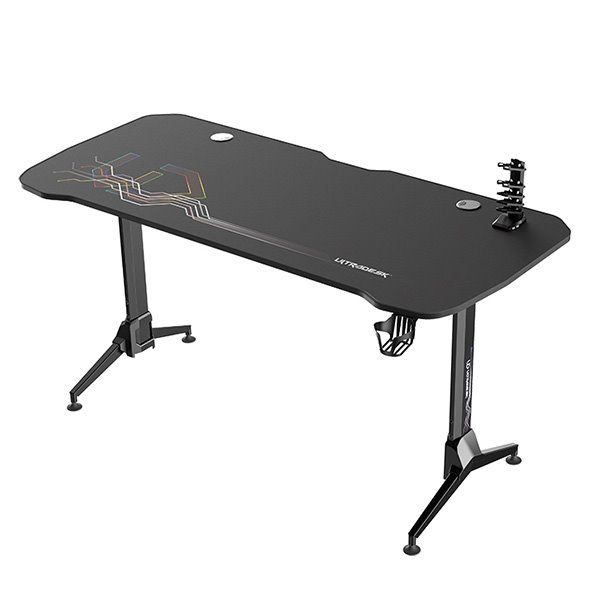 ULTRADESK Gamer játékos asztal GRAND BLACK, 160x75 cm, 70-80 cm, 3 magassági fokozat, XXL egérpad, fejhallgató tartó akciós termékkép 1