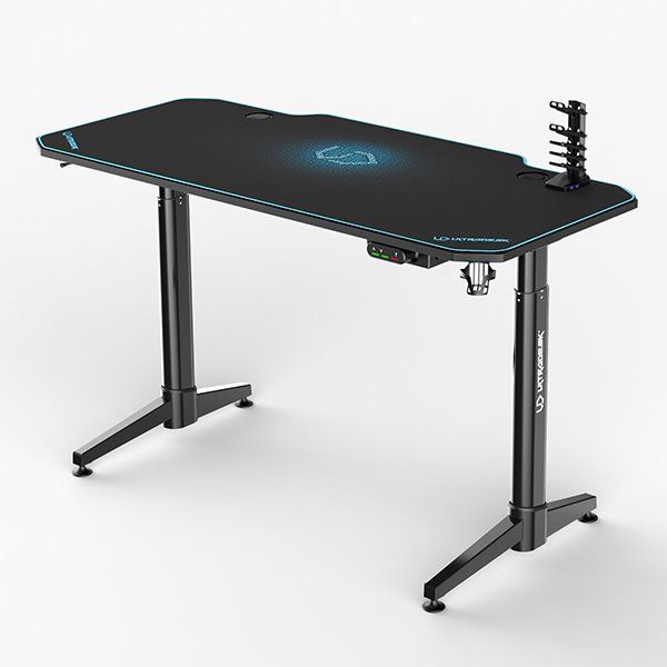ULTRADESK Gamer játékos asztal LEVEL BLUE, 140x66cm, 72-124cm, elekt. beállítható magasság, XXL egérpad akciós termékkép 1