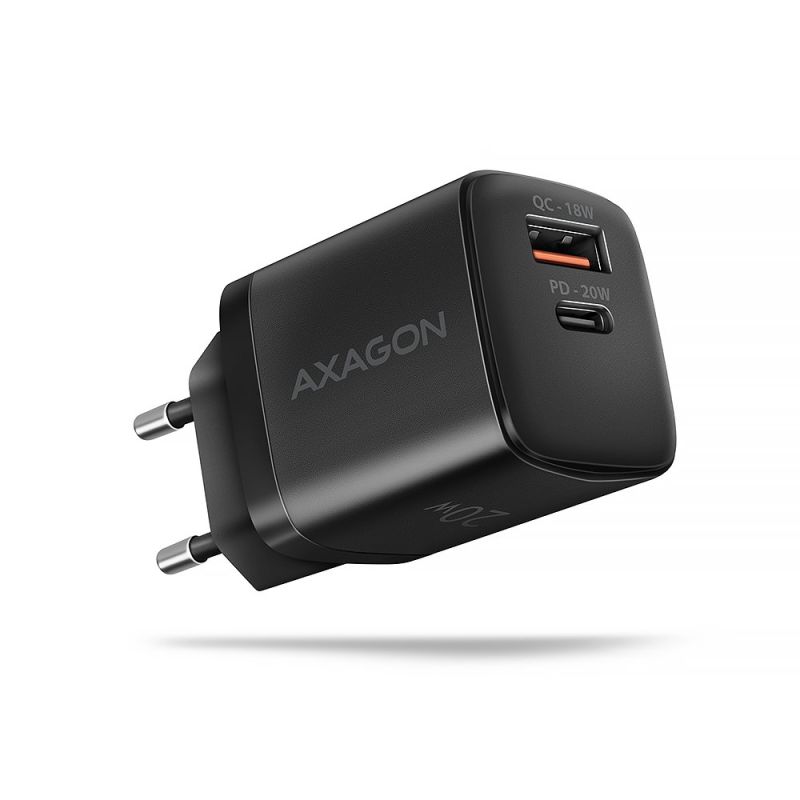 AXAGON ACU-PQ20 Hálózati töltő 20W, 2x port (USB-A + USB-C), PD3.0/PPS/QC4+/AFC/Apple, fekete akciós termékkép 1