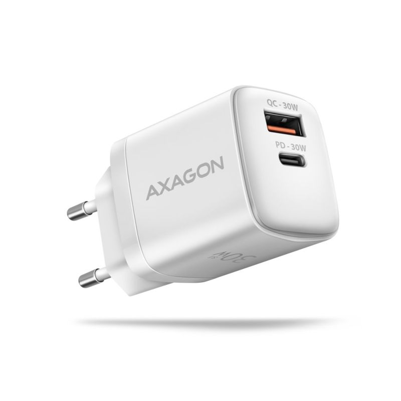 AXAGON ACU-PQ30W Sil Töltő 30W, 2x port (USB-A + USB-C), PD3.0/PPS/QC4+/AFC/Apple, fehér akciós termékkép 1