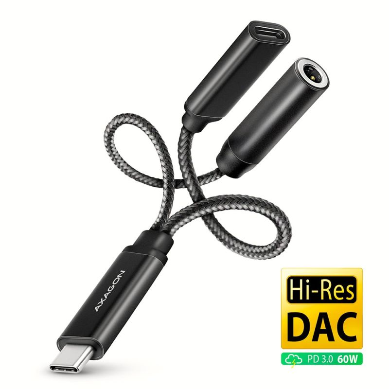 AXAGON ADA-HCPD, USB-C -> 3.5mm jack - Hi-Res DAC audio Adapter, 384kHz/32bit, stereo, PD 60W 3A akciós termékkép 1