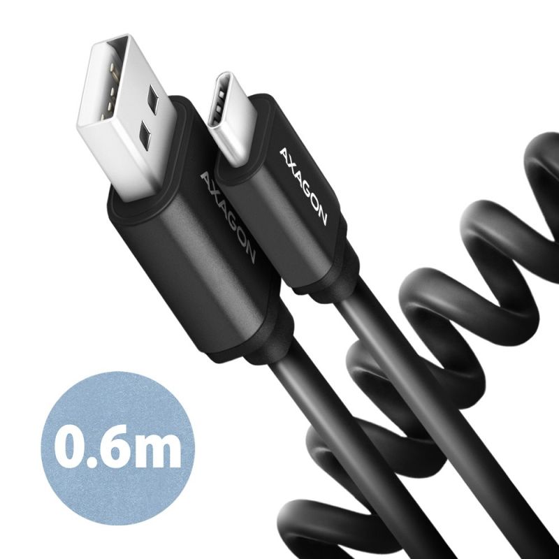 AXAGON BUCM-AM10TB, TWISTER kábel USB-C  USB-A, 0.6 m, USB 2.0, 3A, ALU, tpe, fekete akciós termékkép 1