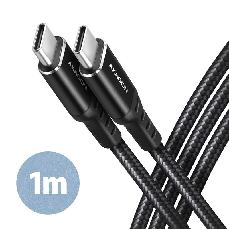 AXAGON BUCM-CM10AB, HQ kábel USB-C  USB-C, 1 m, USB 2.0, PD 60W 3A, ALU, fonott, fekete akciós termékkép 1