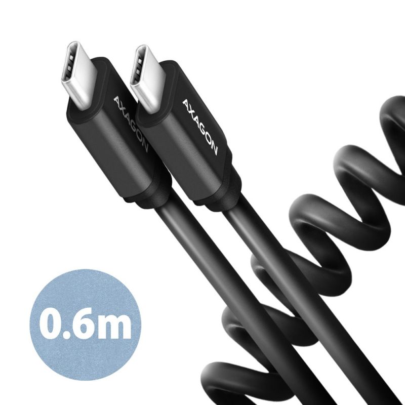 AXAGON BUCM-CM10TB, TWISTER kábel USB-C  USB-C, 0.6 m, USB 2.0, PD 60W 3A, ALU, tpe, fekete akciós termékkép 1