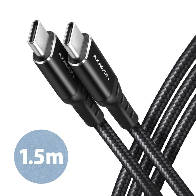AXAGON BUCM-CM15AB, HQ kábel USB-C  USB-C, 1.5 m, USB 2.0, PD 60W 3A, ALU, fonott, fekete akciós termékkép 1