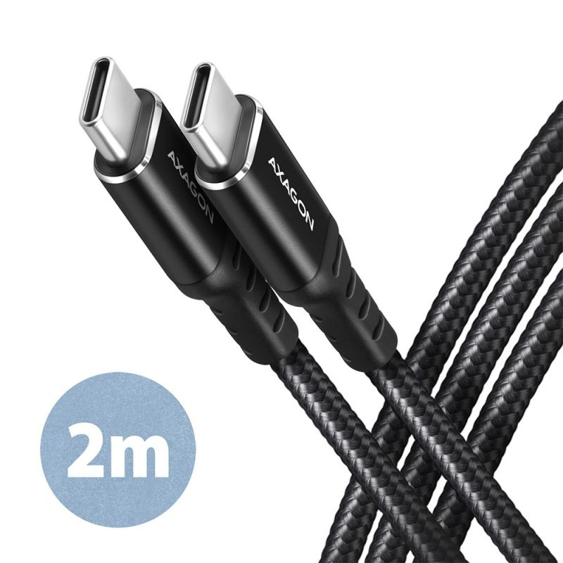 AXAGON BUCM-CM20AB, HQ kábel USB-C  USB-C, 2 m, USB 2.0, PD 60W 3A, ALU, fonott, fekete akciós termékkép 1
