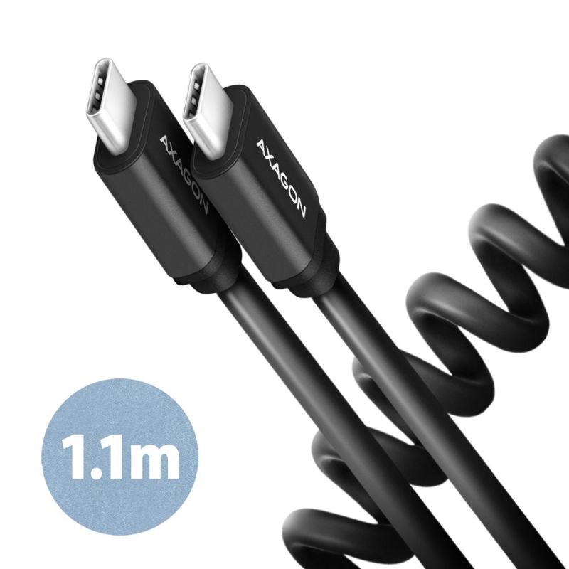 AXAGON BUCM-CM20TB, TWISTER kábel USB-C  USB-C, 1.1m, USB 2.0, PD 60W 3A, ALU, tpe, fekete akciós termékkép 1