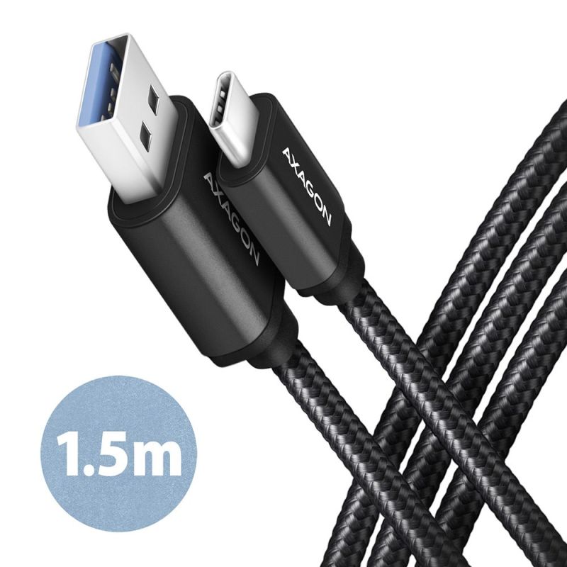 AXAGON BUCM3-AM15AB, SPEED kábel USB-C  USB-A, 1.5 m, USB 3.2 Gen 1, 3A, ALU, fonott, fekete akciós termékkép 1