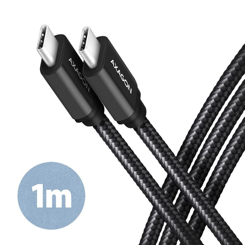 AXAGON BUCM3-CM10AB, SPEED kábel USB-C  USB-C, 1 m, USB 3.2 Gen 1, PD 60W 3A, ALU, fonott, fekete akciós termékkép 1