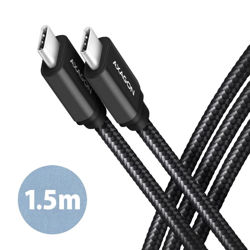 AXAGON BUCM3-CM15AB, SPEED kábel USB-C  USB-C, 1.5 m, USB 3.2 Gen 1, PD 60W 3A, ALU, fonott, fekete akciós termékkép 1