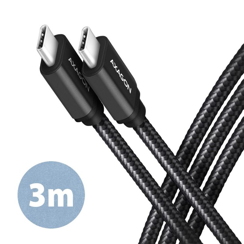 AXAGON BUCM3-CM30AB, SPEED kábel USB-C  USB-C, 3 m, USB 3.2 Gen 1, PD 60W 3A, ALU, fonott, fekete akciós termékkép 1