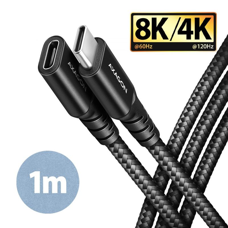 AXAGON BUCM32-CF10AB hosszabbító kábel USB-C (M)  USB-C (F), 1m, USB 20Gbps, PD 240W 5A, 8K HD, ALU, fonott, fekete akciós termékkép 1