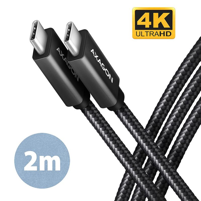 AXAGON BUCM32-CM20AB, SPEED+ kábel USB-C  USB-C, 2 m, USB 20Gbps, PD 100W 5A, 4k HD, ALU, fonott, fekete akciós termékkép 1