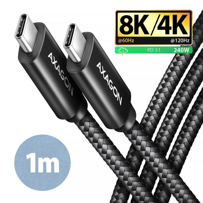 AXAGON BUCM4X-CM10AB NewGEN+ kábel USB-C  USB-C, 1m, USB4 Gen 3×2, PD 240W 5A, 8K HD, ALU, fonott, fekete akciós termékkép 1