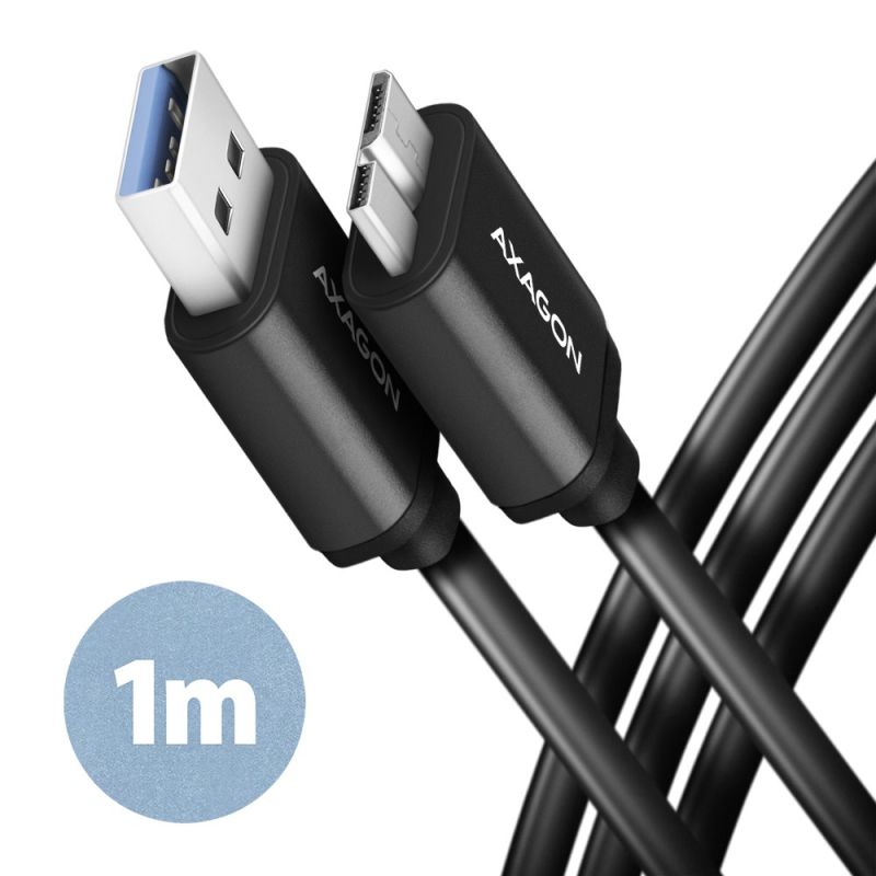 AXAGON BUMM3-AM10AB, SPEED kábel Micro-B USB  USB-A, 1 m, USB 3.2 Gen 1, 3A, ALU, tpe, fekete akciós termékkép 1