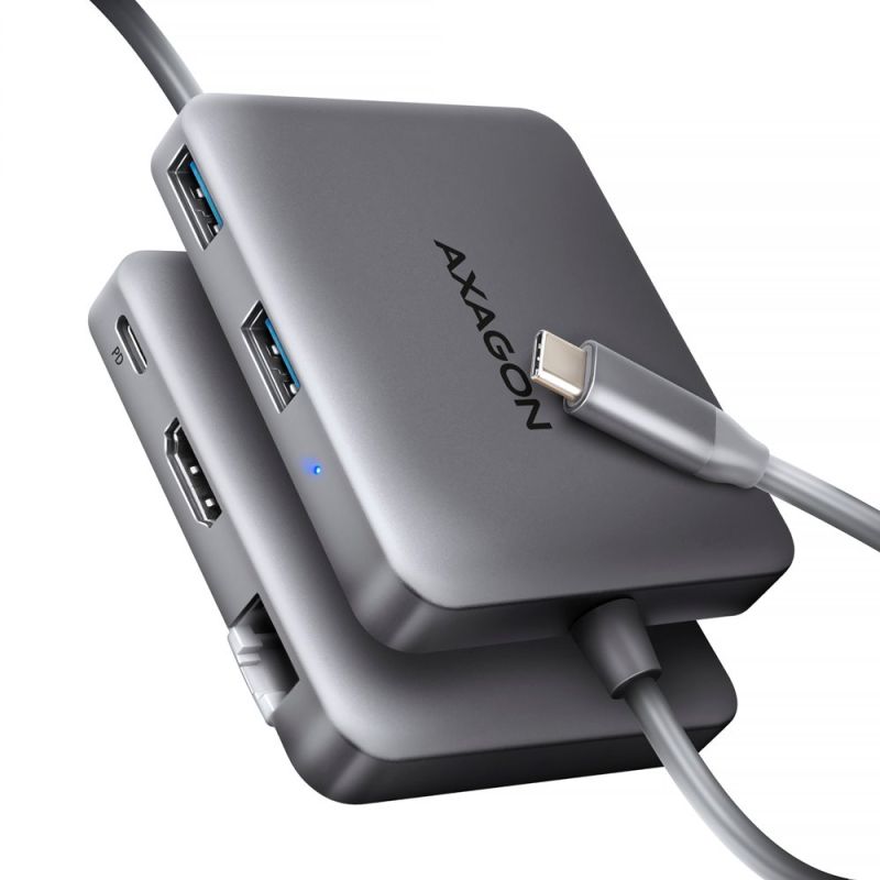 AXAGON HMC-5HL USB 5Gbps hub, 2x USB-A, HDMI 4k/60Hz, RJ-45 GLAN, PD 100W, kábel USB-C 20cm akciós termékkép 1