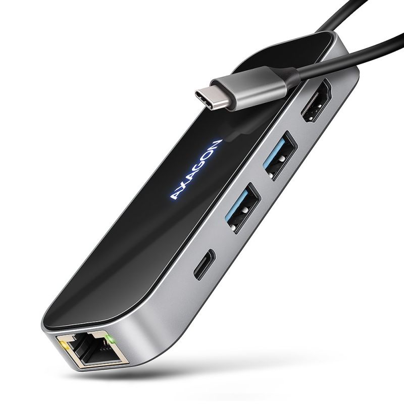 AXAGON HMC-6GLN, USB 5Gbps hub, 2x USB-A, USB-C, HDMI 4k/60Hz, RJ-45 GLAN, PD 100W, kábel USB-C 20cm akciós termékkép 1