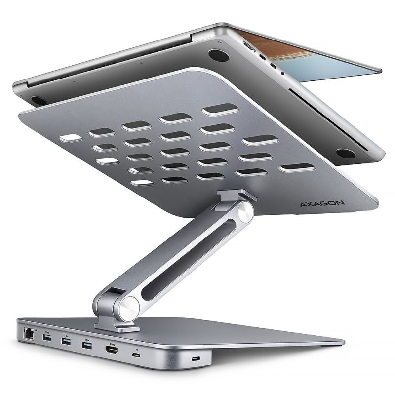 AXAGON HMC-STND, notebook állvány 10"-16", USB 5Gbps hub, 3x USB-A, HDMI 4k/60Hz, RJ-45, PD 100W, kábel USB-C 60cm akciós termékkép 1