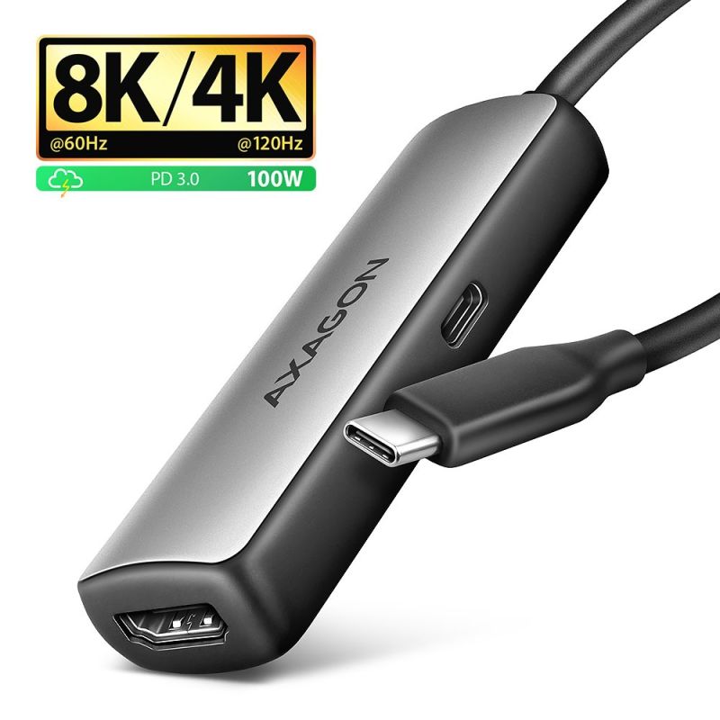 AXAGON RVC-HI8KPD, USB-C -> HDMI 2.1 redukció / Adapter, 8K/60Hz, 4K/144Hz, HDR10+, PD100W akciós termékkép 1