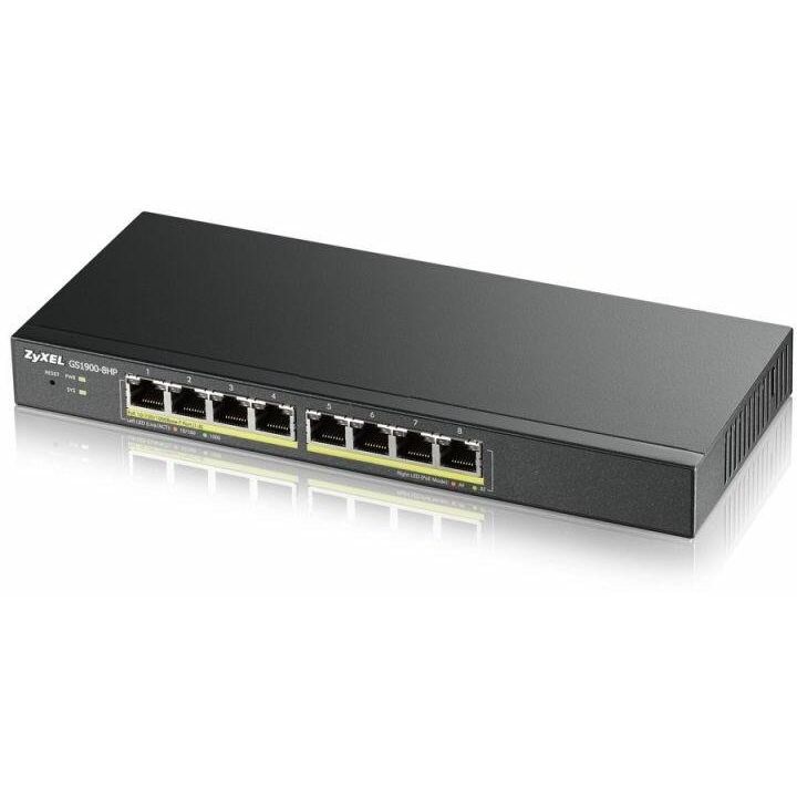 Zyxel GS1900-8HP, 8-port GbE L2 PoE Smart Switch, 802.3at, desktop, fanless, 70 Watt akciós termékkép 1