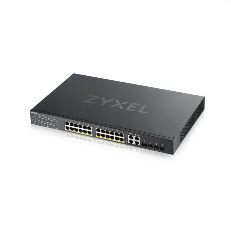 Zyxel GS1920-24HPv2, 28 Port Smart Managed PoE Switch 24x Gigabit Copper PoE and 4x Gigabit dual pers., hybrid mode,  375 Watt PoE akciós termékkép 1