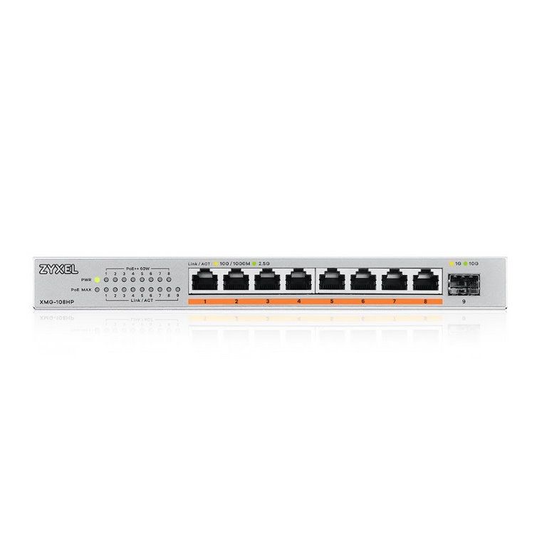 Zyxel XMG-108HP 8 Ports 2,5G + 1 SFP+, 8 ports 100W total PoE++ Desktop MultiGig unmanaged Switch akciós termékkép 1