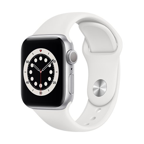 Apple Watch Series 6 GPS, 40mm Silver Aluminium Case with White Sport Band, B osztály - használt, 12 hónap garancia