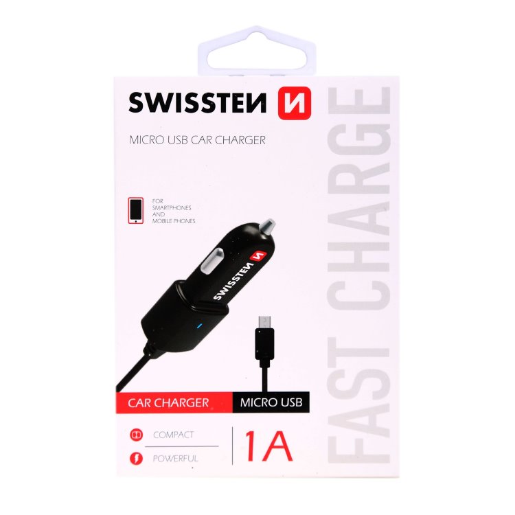 Autós töltő Swissten beépített Micro-USB kábellel