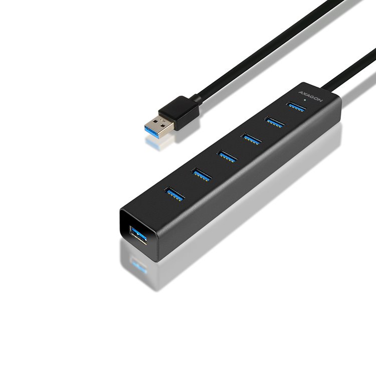 AXAGON HUE-SA7BP 7x USB 3.0 hub gyorstöltés támogatással, Fekete