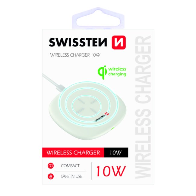 Vezeték nélküli töltő Swissten 10W, fehér Vezeték nélküli töltő Swissten 10W, fehér