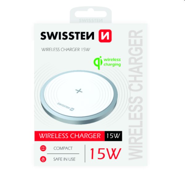 Vezeték nélküli töltő Swissten 15W, fehér Vezeték nélküli töltő Swissten 15W, fehér