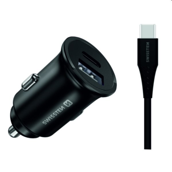 CL adapter Swissten for Samsung Super Fast Töltés 25W + kábel USB-C/USB-C 1,2m, fekete