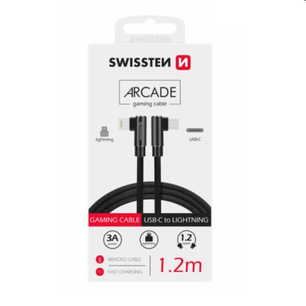 Adatkábel Swissten USB-C/Lightning textil, gyorstöltés támogatással, fekete