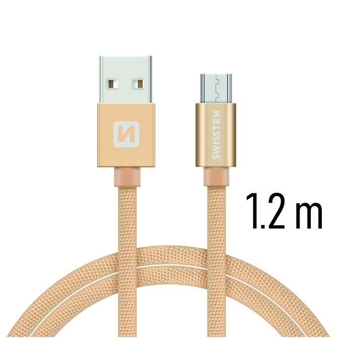 Adatkábel Swissten textil Micro-USB konektorom gyorstöltéssel, Gold