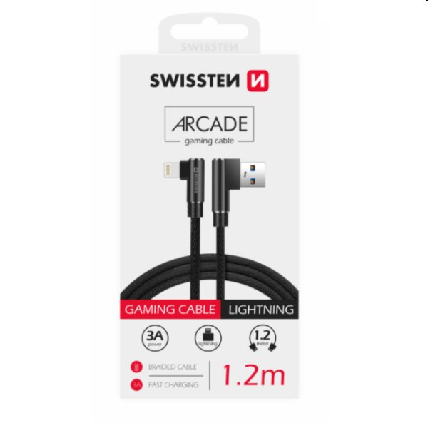 Adatkábel Swissten USB/LIGHTNING textil, gyorstöltés támogatással, fekete