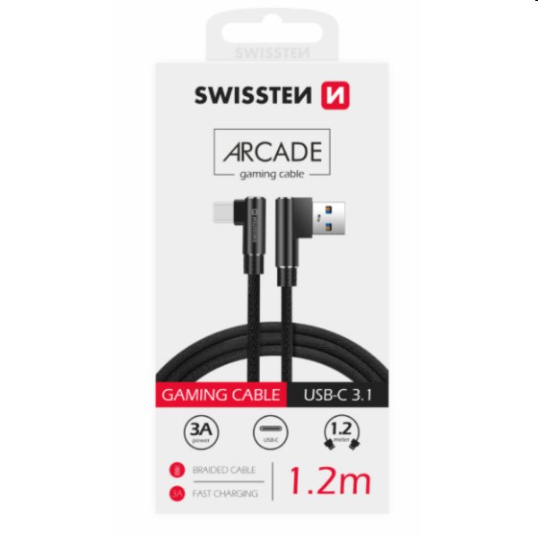 Adatkábel Swissten USB/USB-C textil, gyorstöltés támogatással, fekete