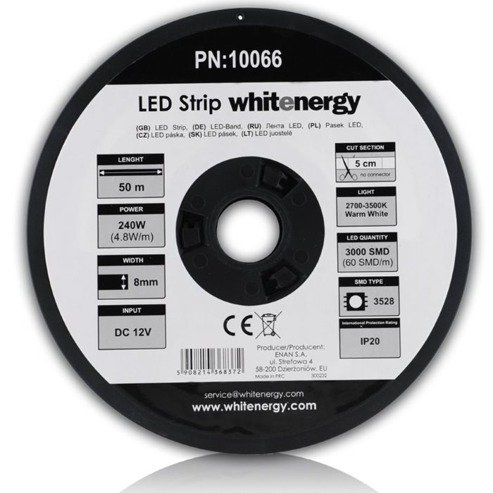 LED szalag WhiteEnergy 50m SMD3528 4.8W/ m 8mm, Meleg fehér