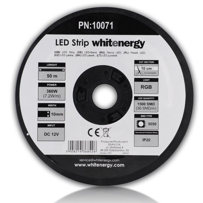 LED szalag WhiteEnergy 50m SMD5050 7.2W/ m 10mm, RGB