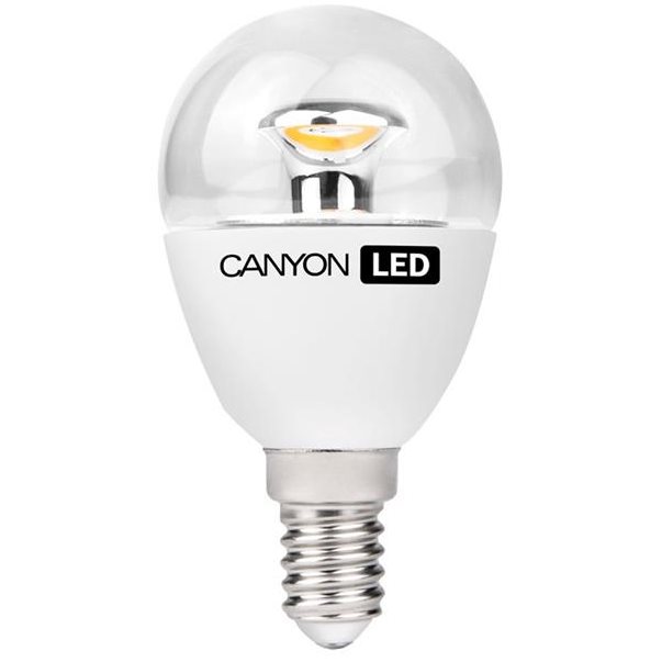 LED izzó Canyon E14, kompakt gömbölyű áttetsző, 6W - fényerő 470 lm, meleg fehér 2700k, CRI > 80