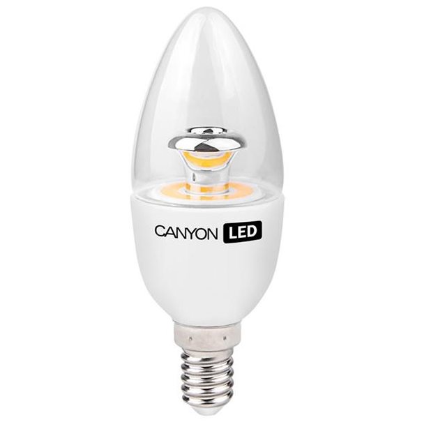 LED izzó Canyon E14, gyertya, áttetsző,  3.3W - fényerő 250 lm, meleg fehér 2700k, CRI > 80