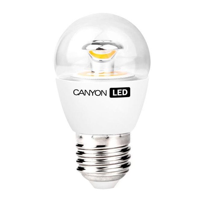 LED izzó Canyon E27, kompakt gömbölyű áttetsző 6W - fényerő 494 lm, neutrál fehér, CRI > 80