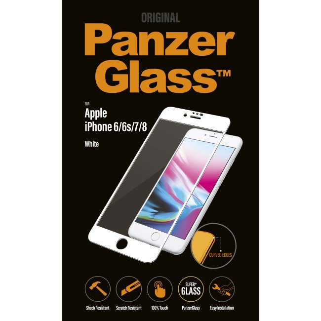 Temperált védőüveg PanzerGlass Curved Edges Apple iPhone 6/ 6S/ 7/ 8, fehér