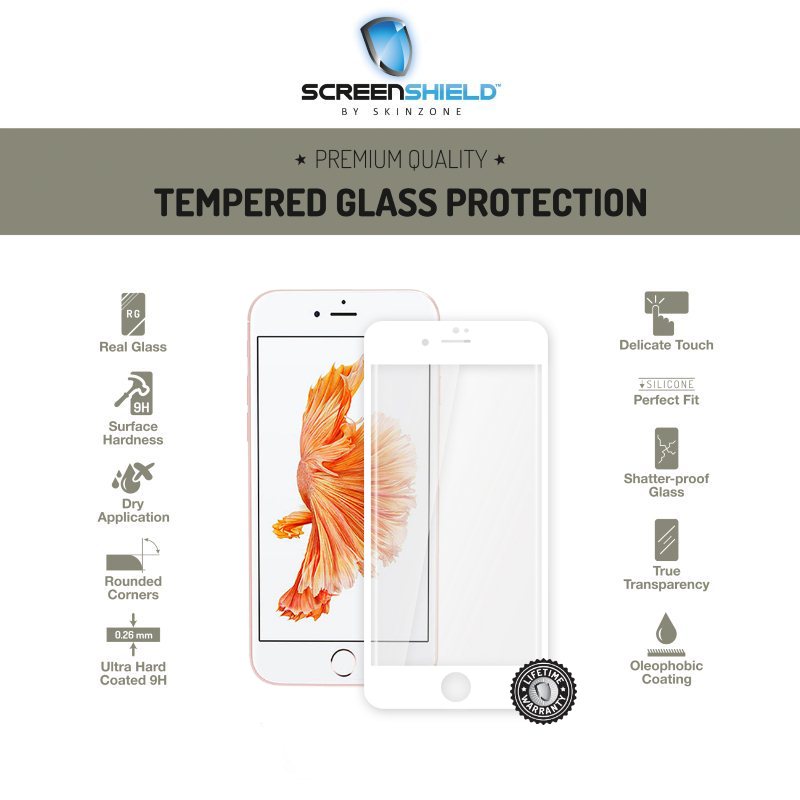 Temperált védőüveg Screenshield 3D for Apple iPhone 7 - Full Cover Metalic White - Élettartam garancia