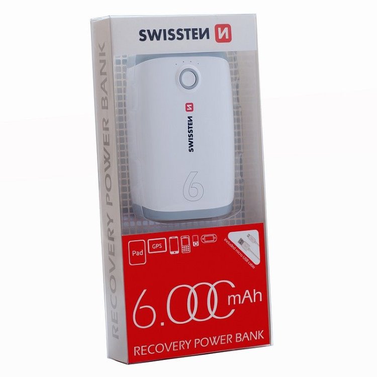 Powerbank Swissten Recovery 6000 mAh, fehér