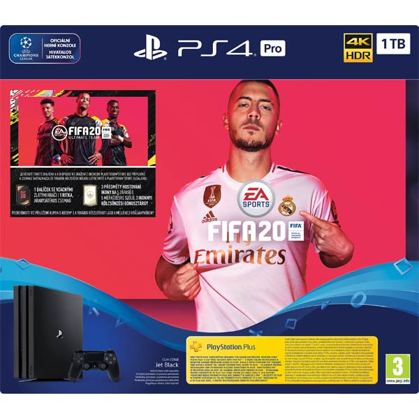 Sony PlayStation 4 Pro 1TB, jet black + FIFA 20 CZ + PS Plus 14 nap