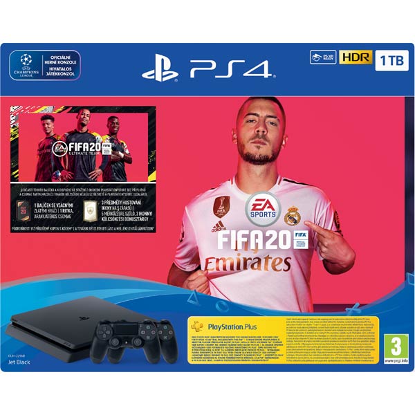 Sony PlayStation 4 Slim 1TB, jet black + FIFA 20 CZ + DualShock 4 ...