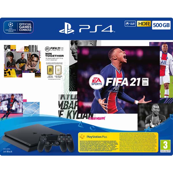 Sony PlayStation 4 Slim 500 GB + FIFA 21 + DualShock 4 + PS Plus 14 nap - OPENBOX (Bontott termék teljes garanciával)