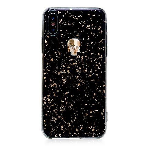 Swarovski tok Treasure for iPhone XS/X - Black Galaxy/Gold Skull