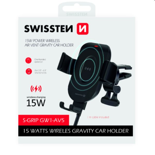 Swissten autós telefontartó a szellőzőrácsra vezeték nélküli töltéssel S-Grip GW1-AV5
